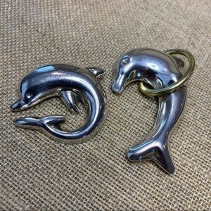 Vintage | Set of 2 Playful Dolphins Sterling by Laura Silver 925 Pins Brooches